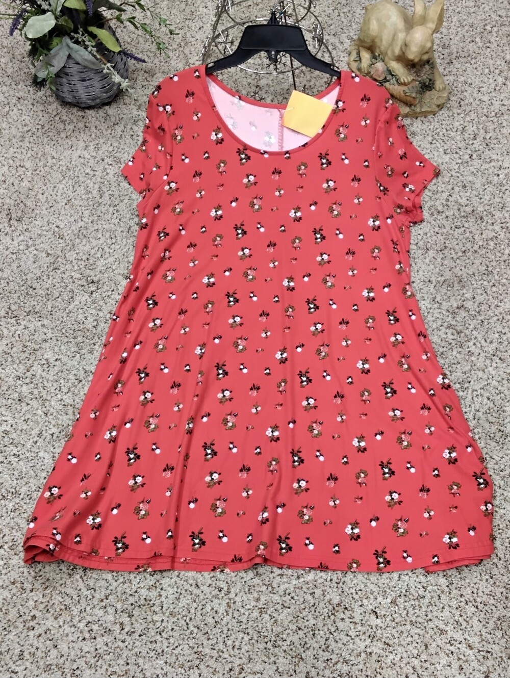 4077 Size Large Stretch Cotton Floral Swing Dress -
